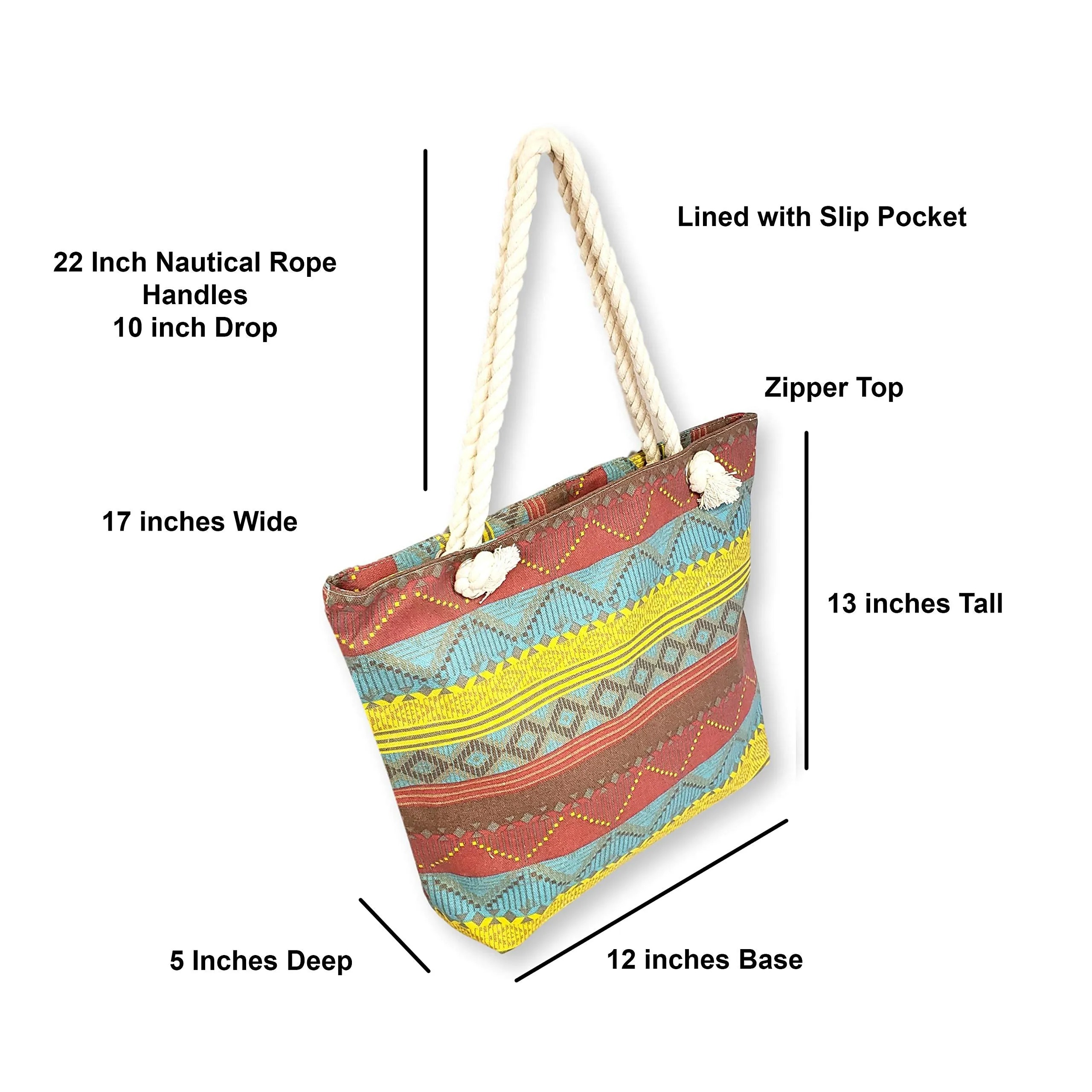 101 BEACH Medium Sized Summer Print Canvas Beach Tote Bag ... (Burgundy Teal Boho Stripe)