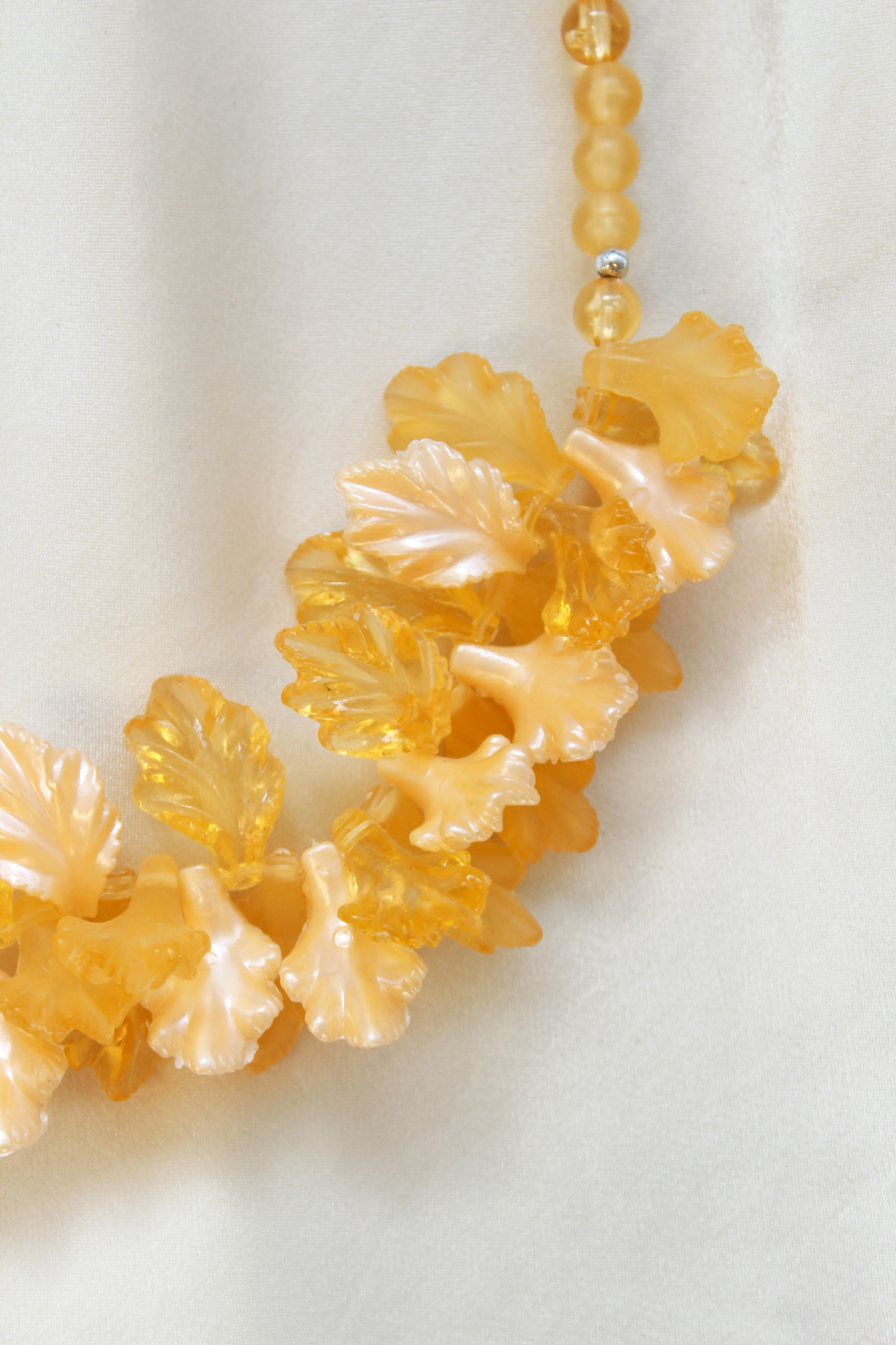 1950s Orange Plastic Leaf Necklace