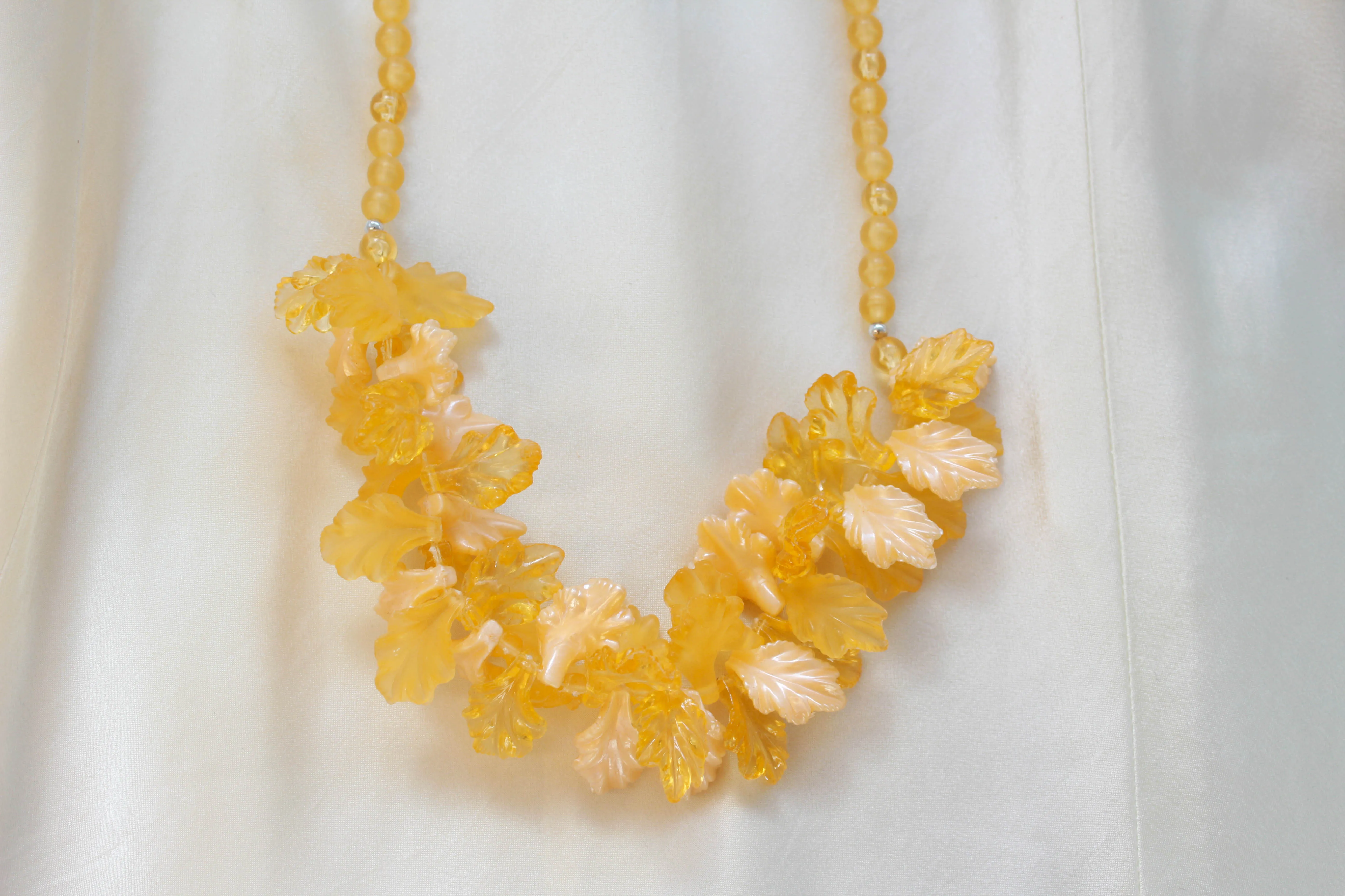 1950s Orange Plastic Leaf Necklace