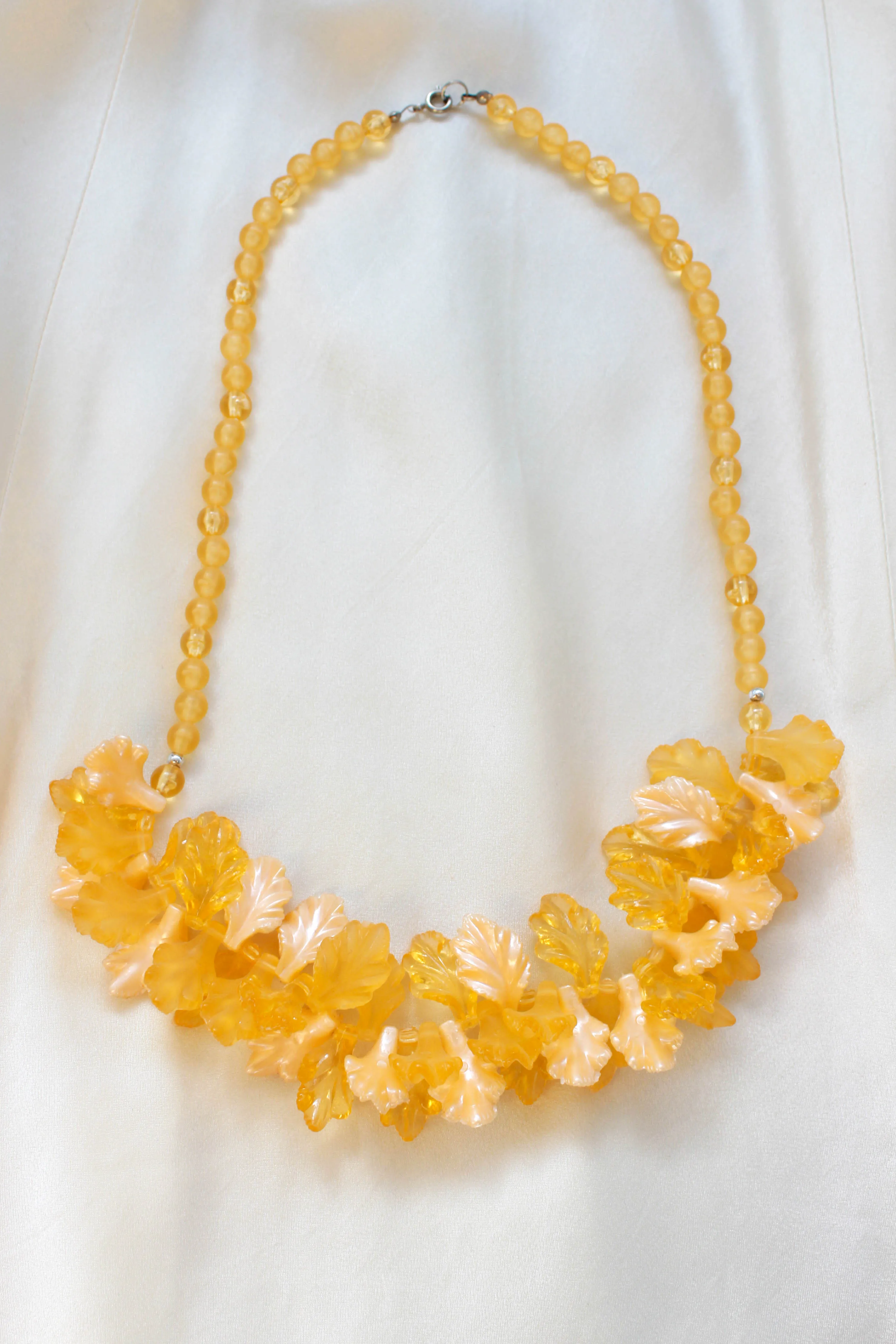 1950s Orange Plastic Leaf Necklace