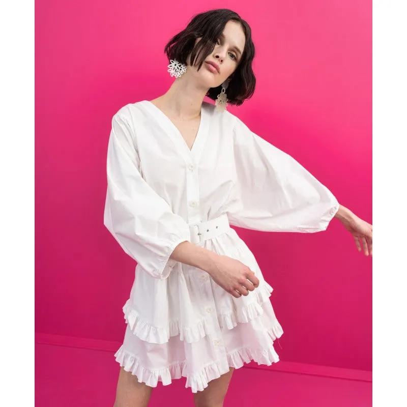 Access White Mini Dress With Ruffles