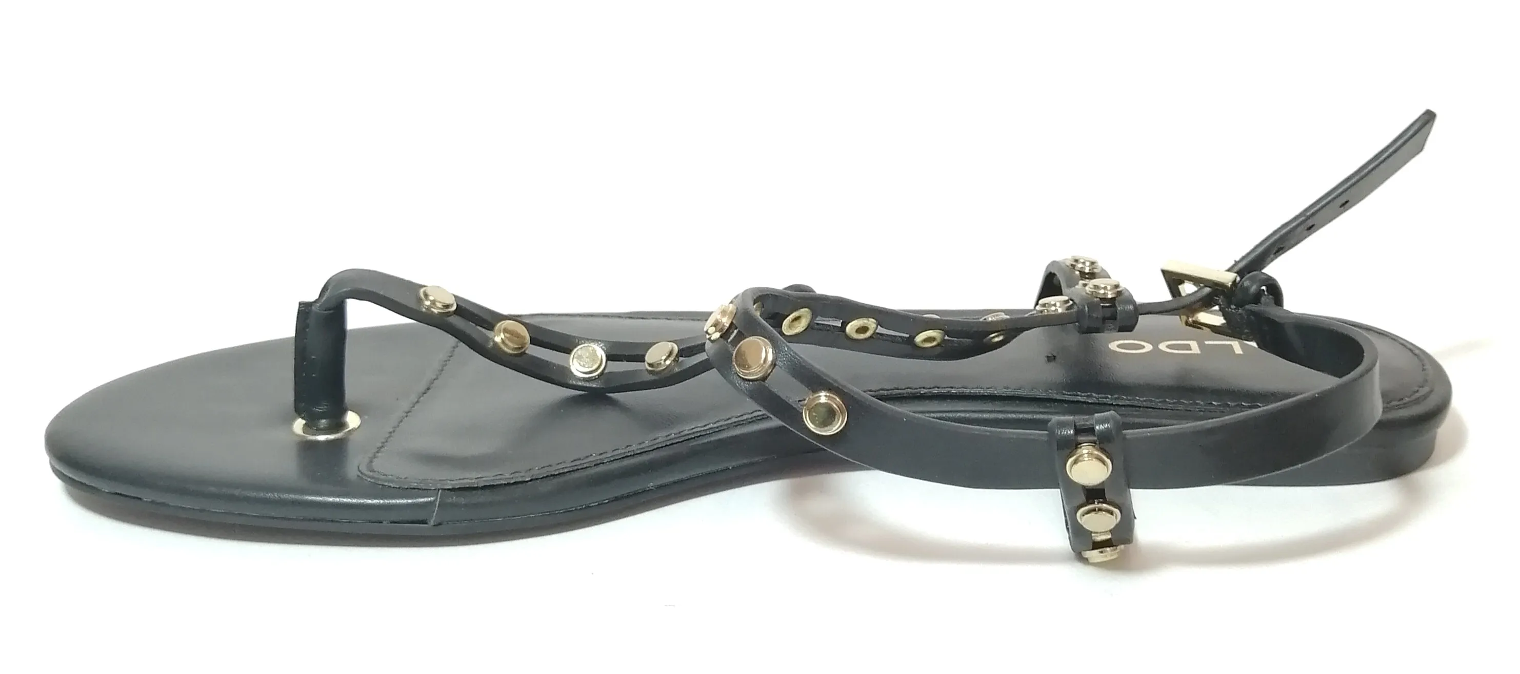 ALDO 'Starda' Black Gold Stud Thong Sandals | LIKE NEW |