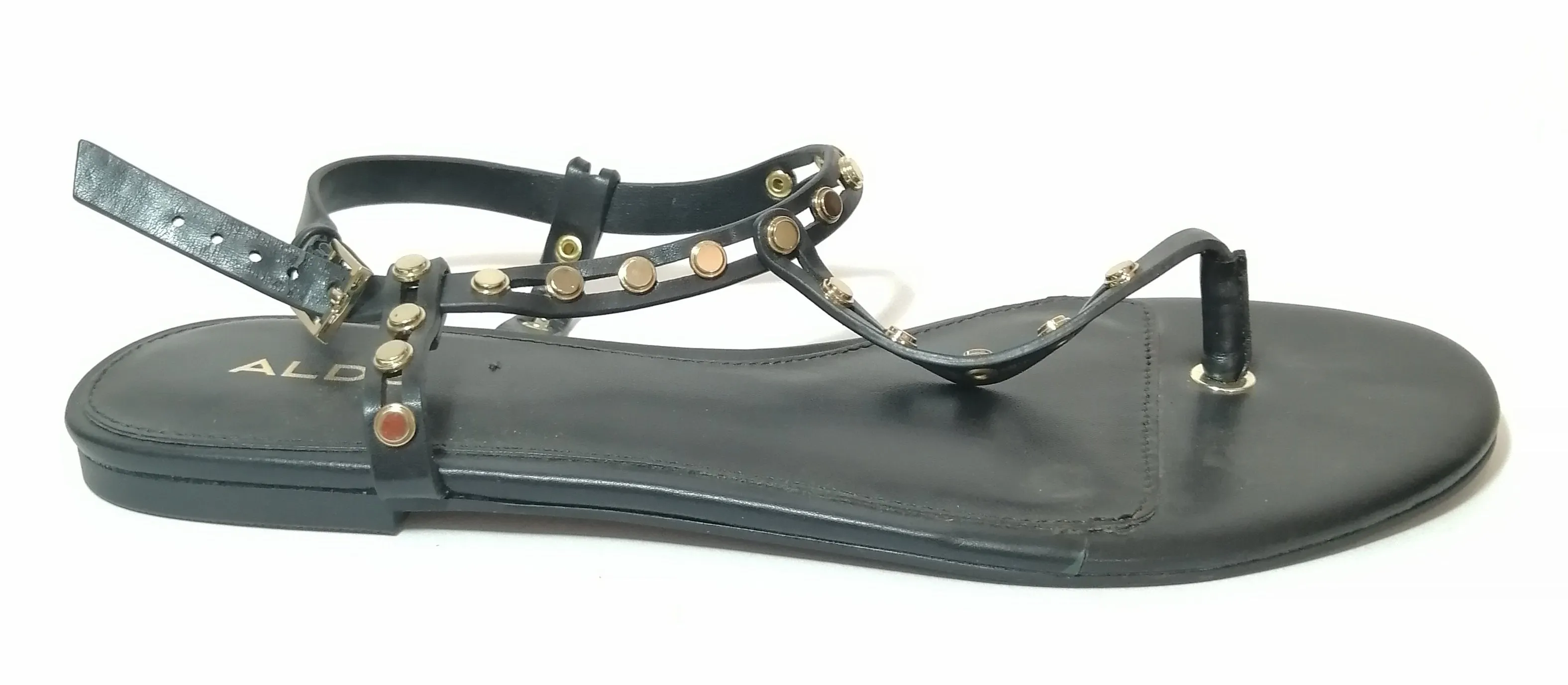 ALDO 'Starda' Black Gold Stud Thong Sandals | LIKE NEW |