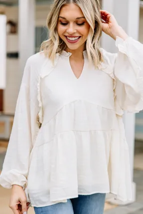 All Caught Up Cream White Ruffled Tunic