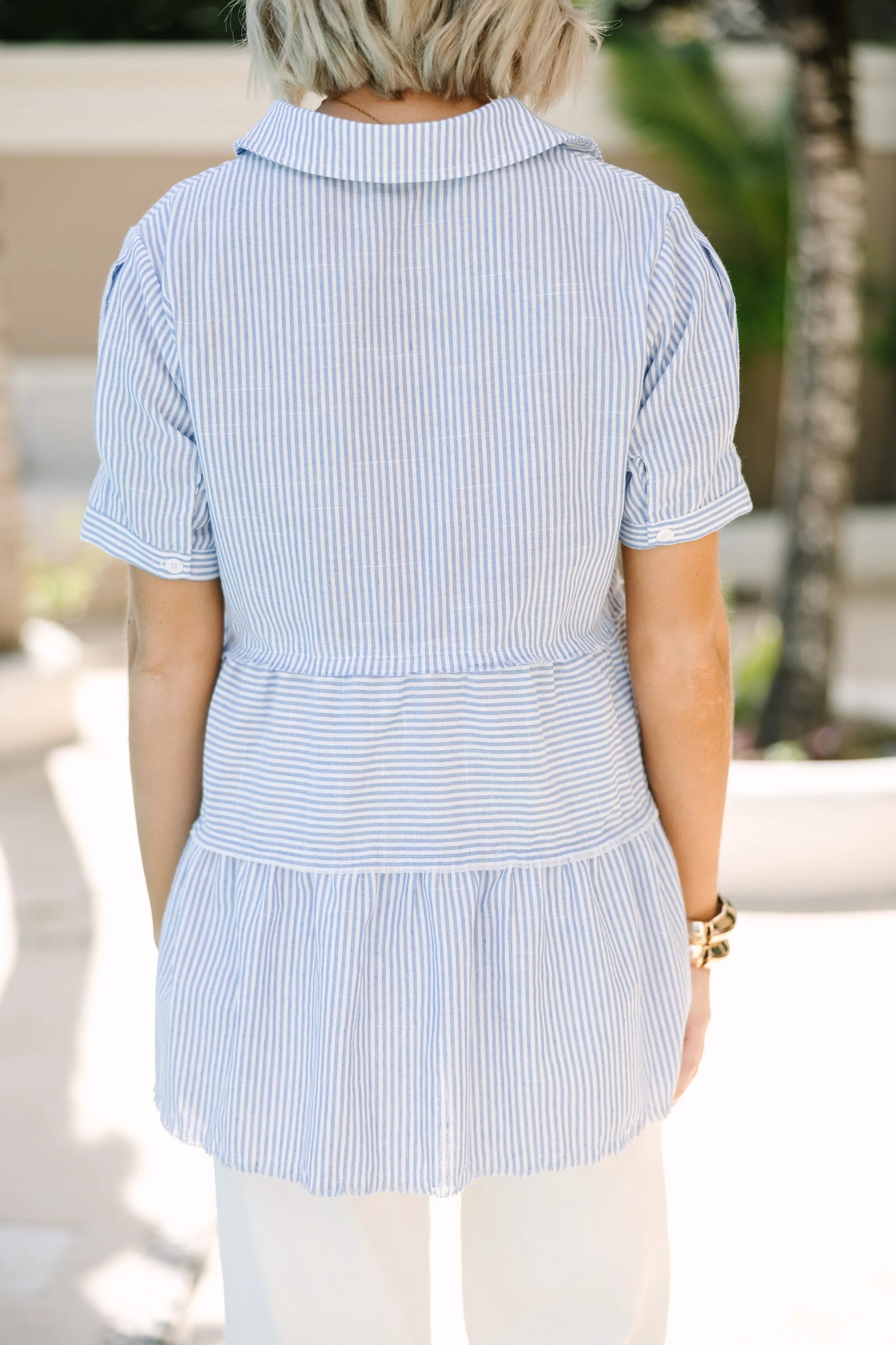 All You Need To Hear Light Blue Striped Babydoll Top