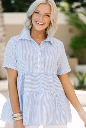 All You Need To Hear Light Blue Striped Babydoll Top