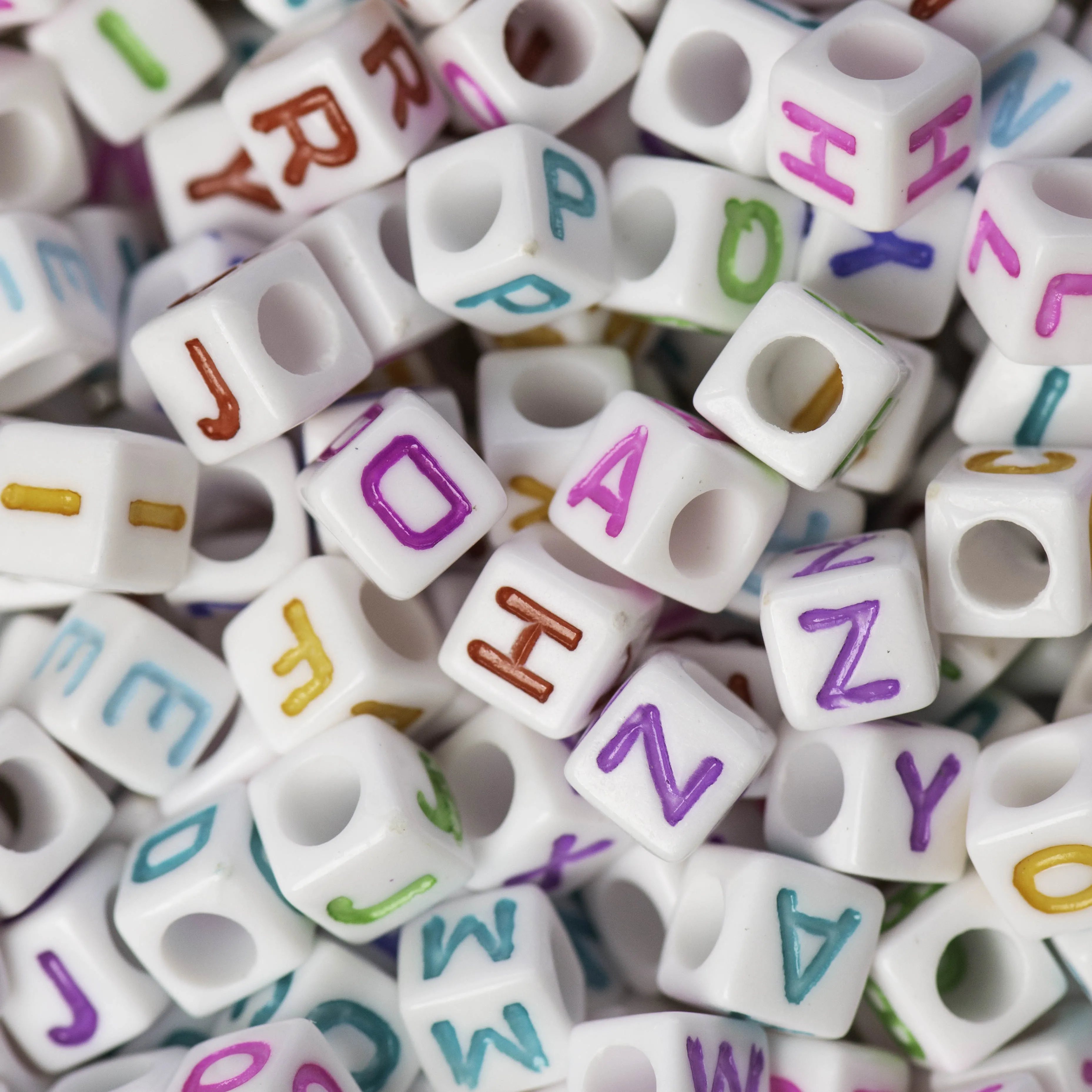 Alphabet Pastel Plastic Beads  | Size : 6mm | 100g