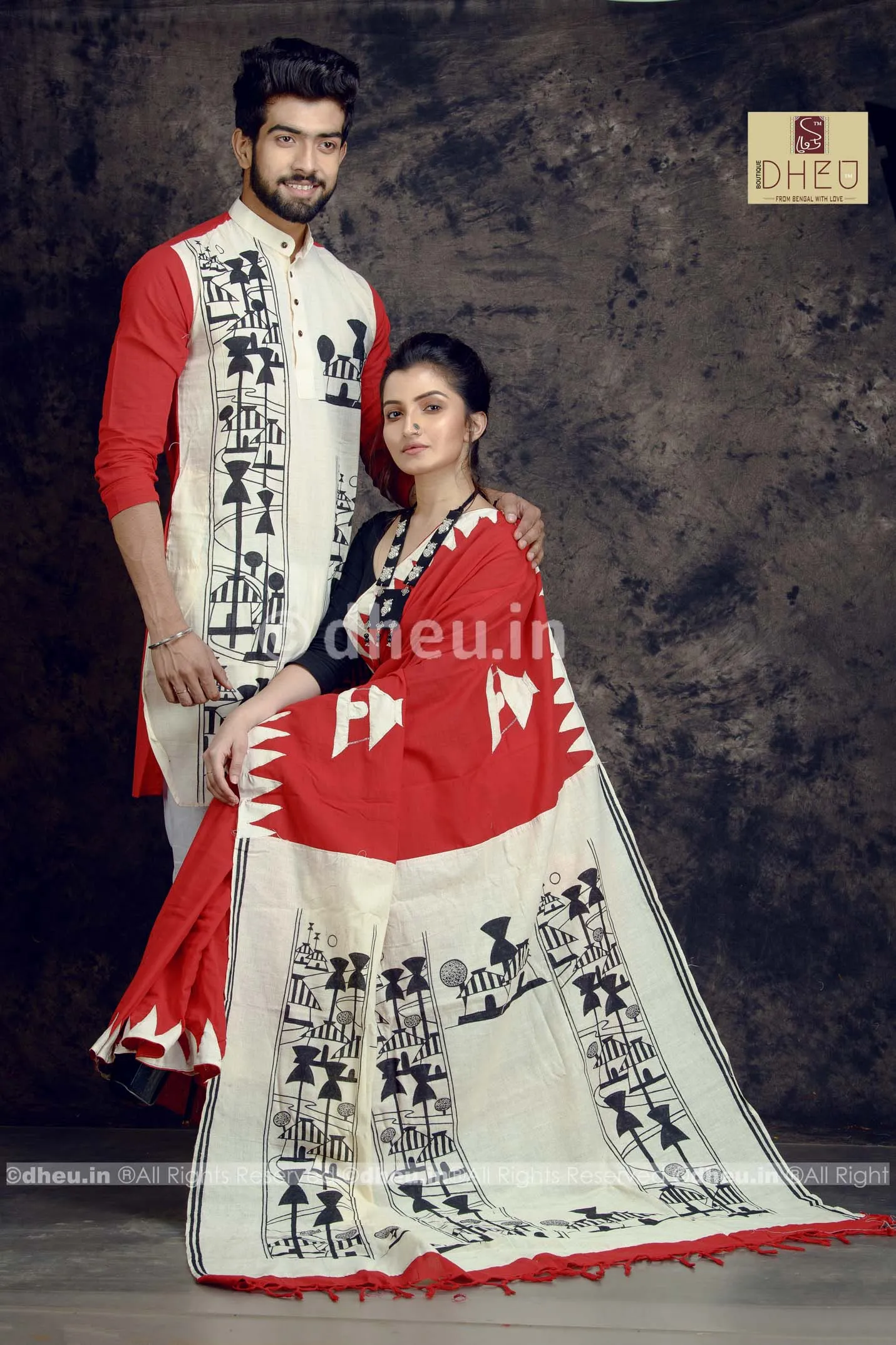 Amader Choto Gram-Cotton Saree Kurta Couple Set