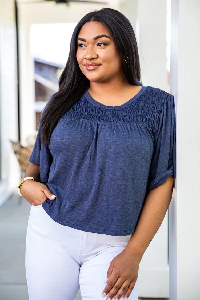 Another Day With You Navy Smocked Detail Tee FINAL SALE