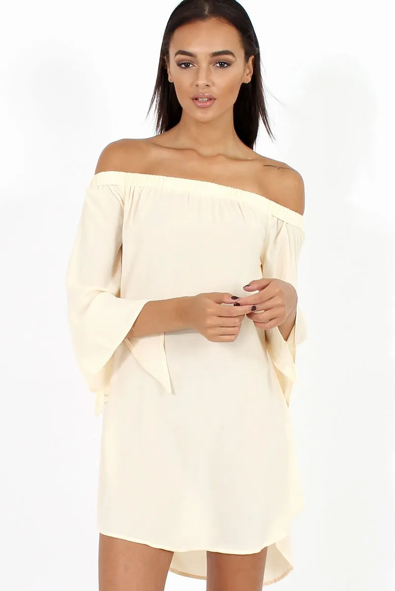 Apricot Bardot Split Sleeve Dress - Sharpay