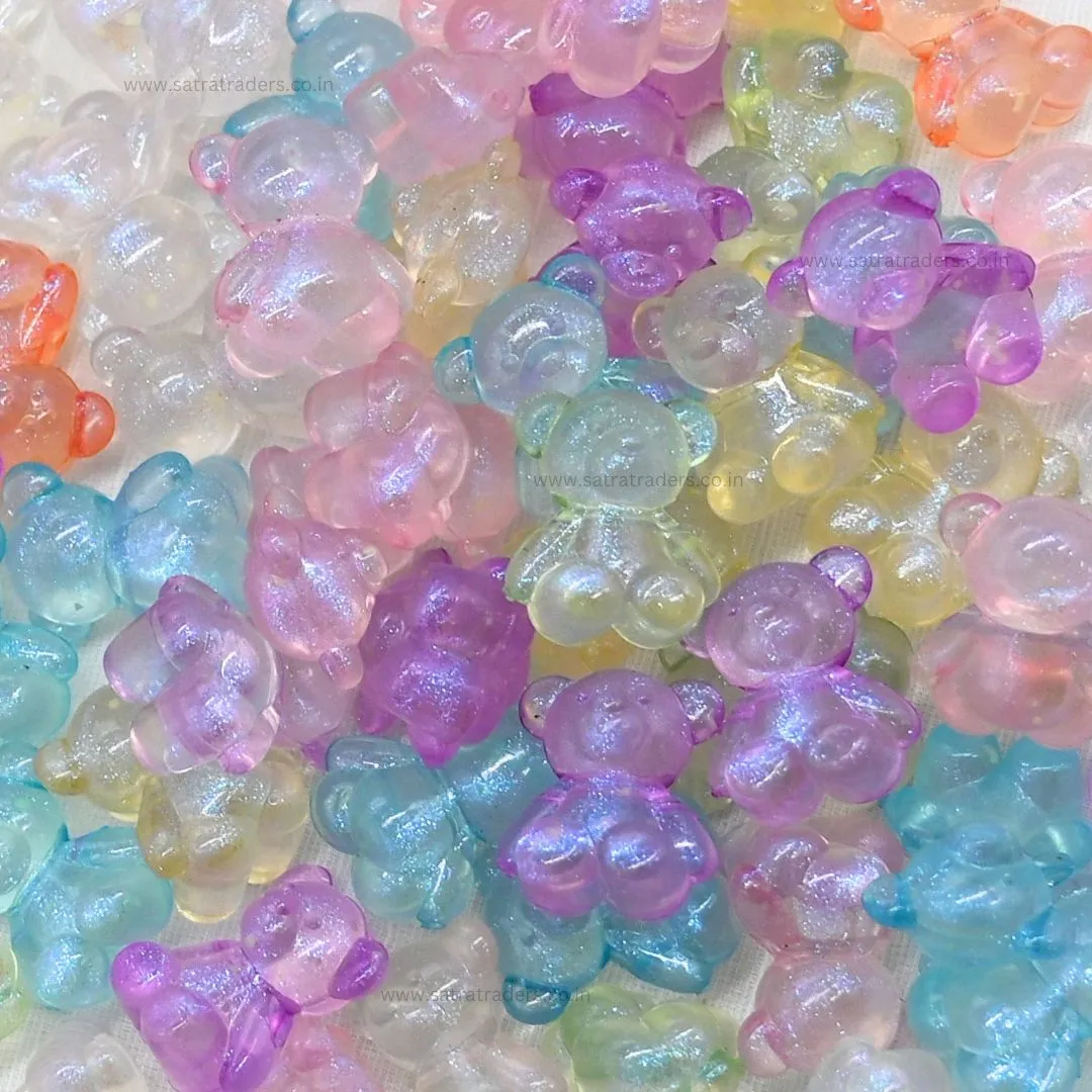 Assorted Transparent Teddy Bear Plastic Beads | Size: 18mm