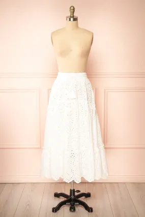 Atarah | White Midi Skirt w/ Openwork Lace