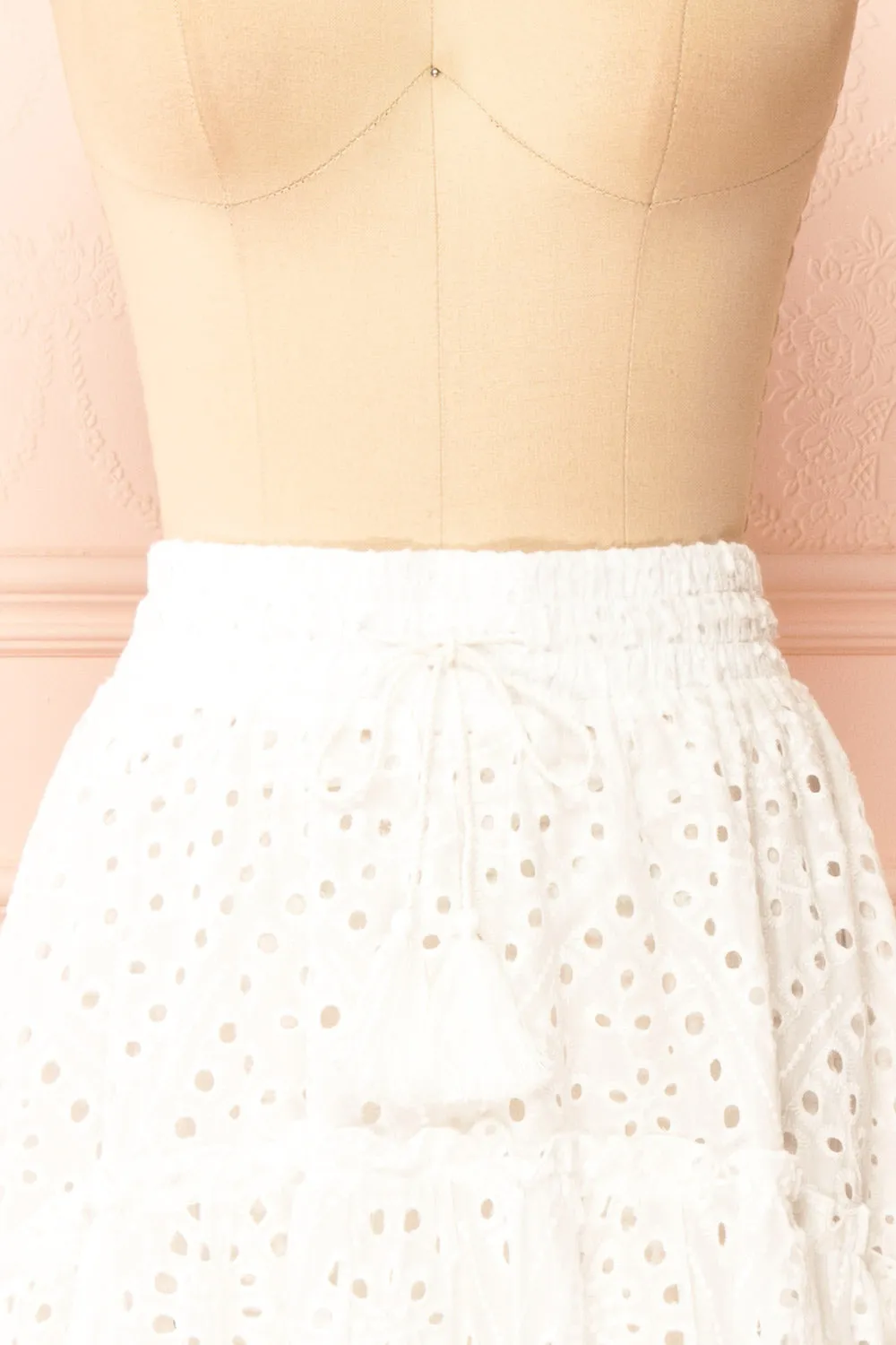 Atarah | White Midi Skirt w/ Openwork Lace