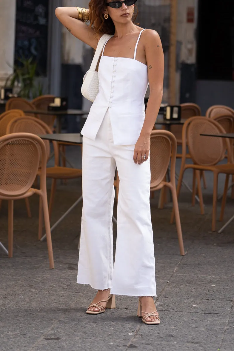 Bianco White Linen Longline Top