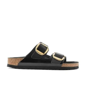 Birkenstock Arizona Sandals - High Shine, Big Buckle, Black Natural Patent Leather