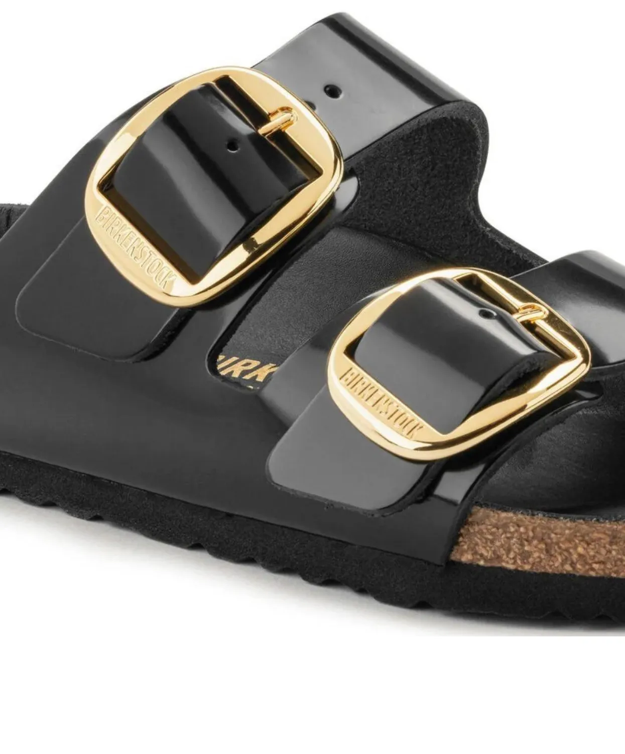 Birkenstock Arizona Sandals - High Shine, Big Buckle, Black Natural Patent Leather