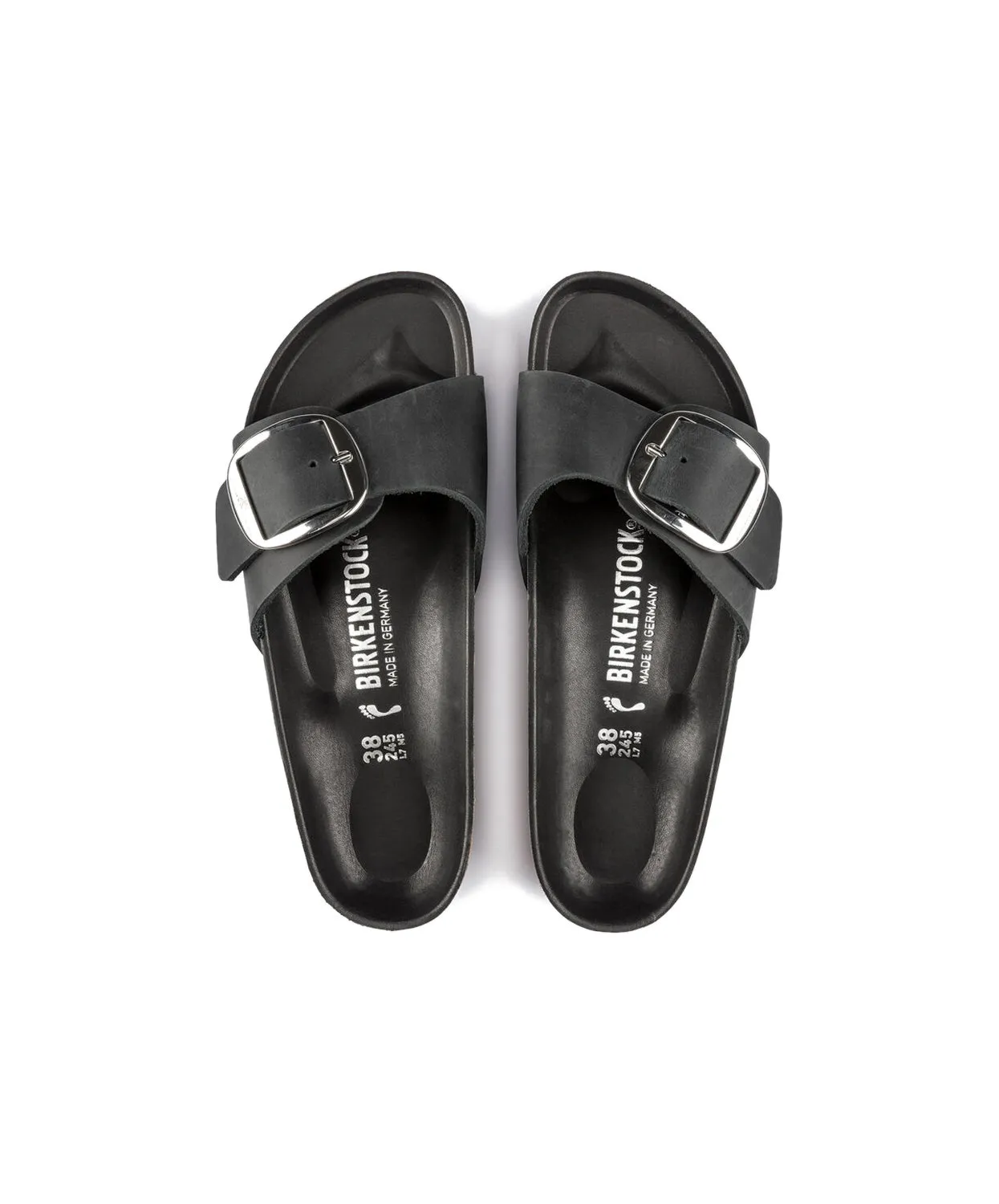 Birkenstock Madrid Big Buckle Oiled Leather Black Sandals