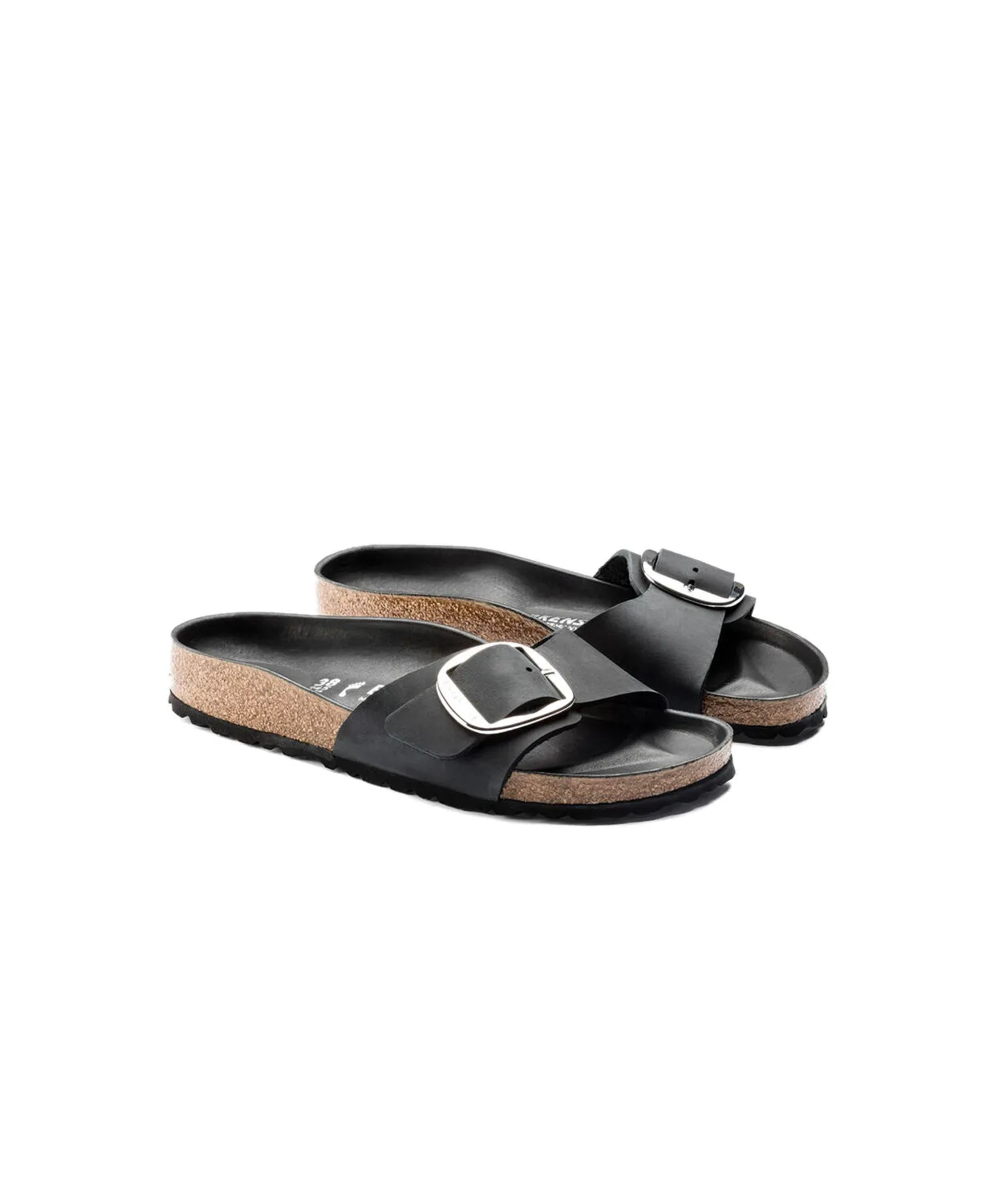 Birkenstock Madrid Big Buckle Oiled Leather Black Sandals