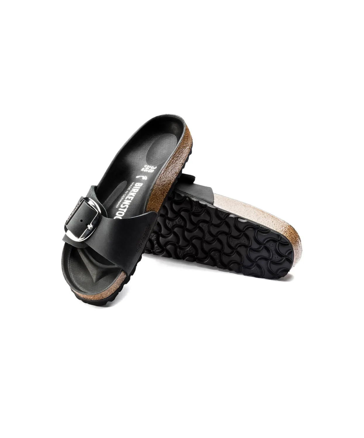 Birkenstock Madrid Big Buckle Oiled Leather Black Sandals