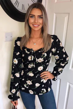 Black Floral Milk Maid Top