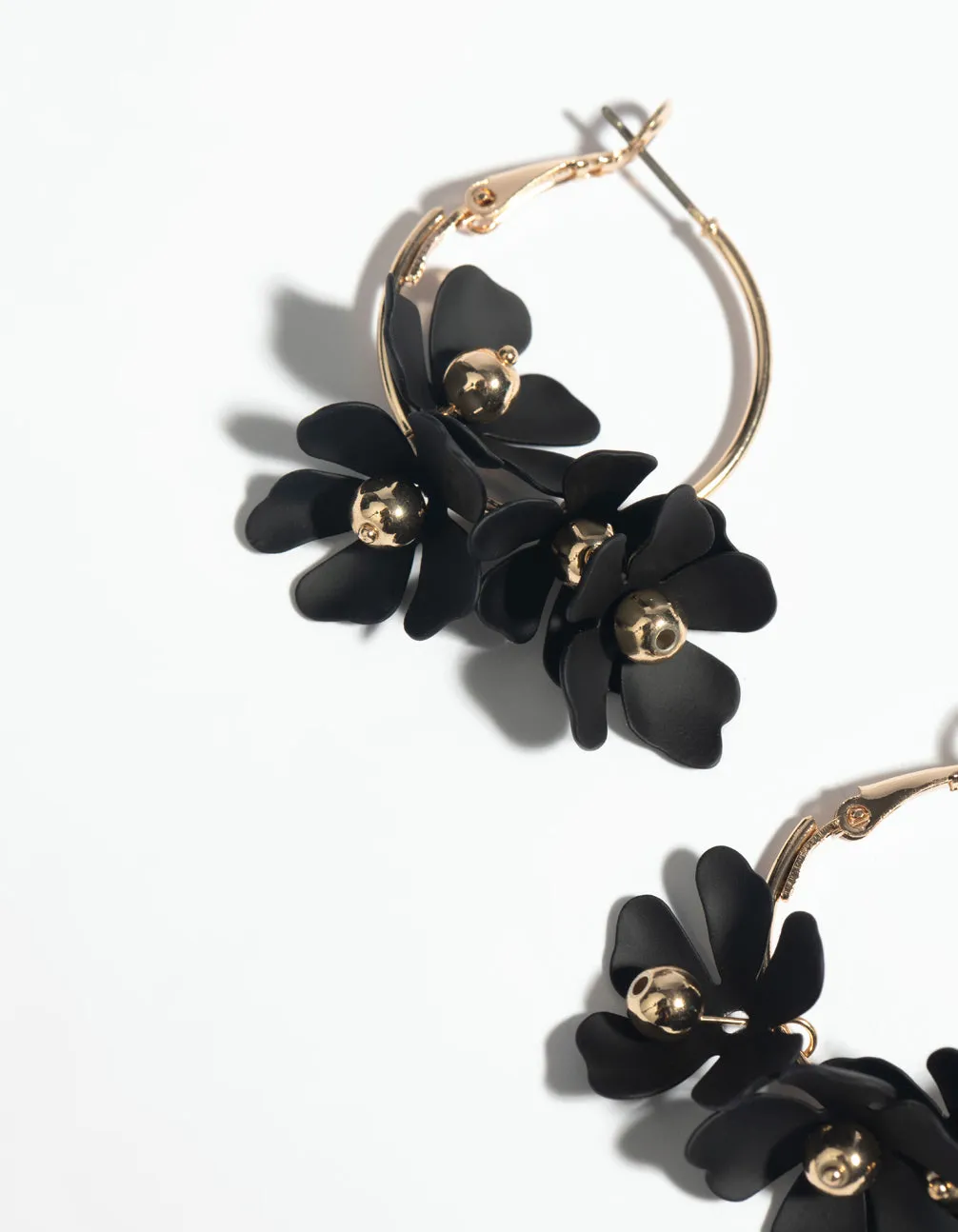 Black Flower Hoop Earrings