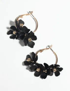 Black Flower Hoop Earrings