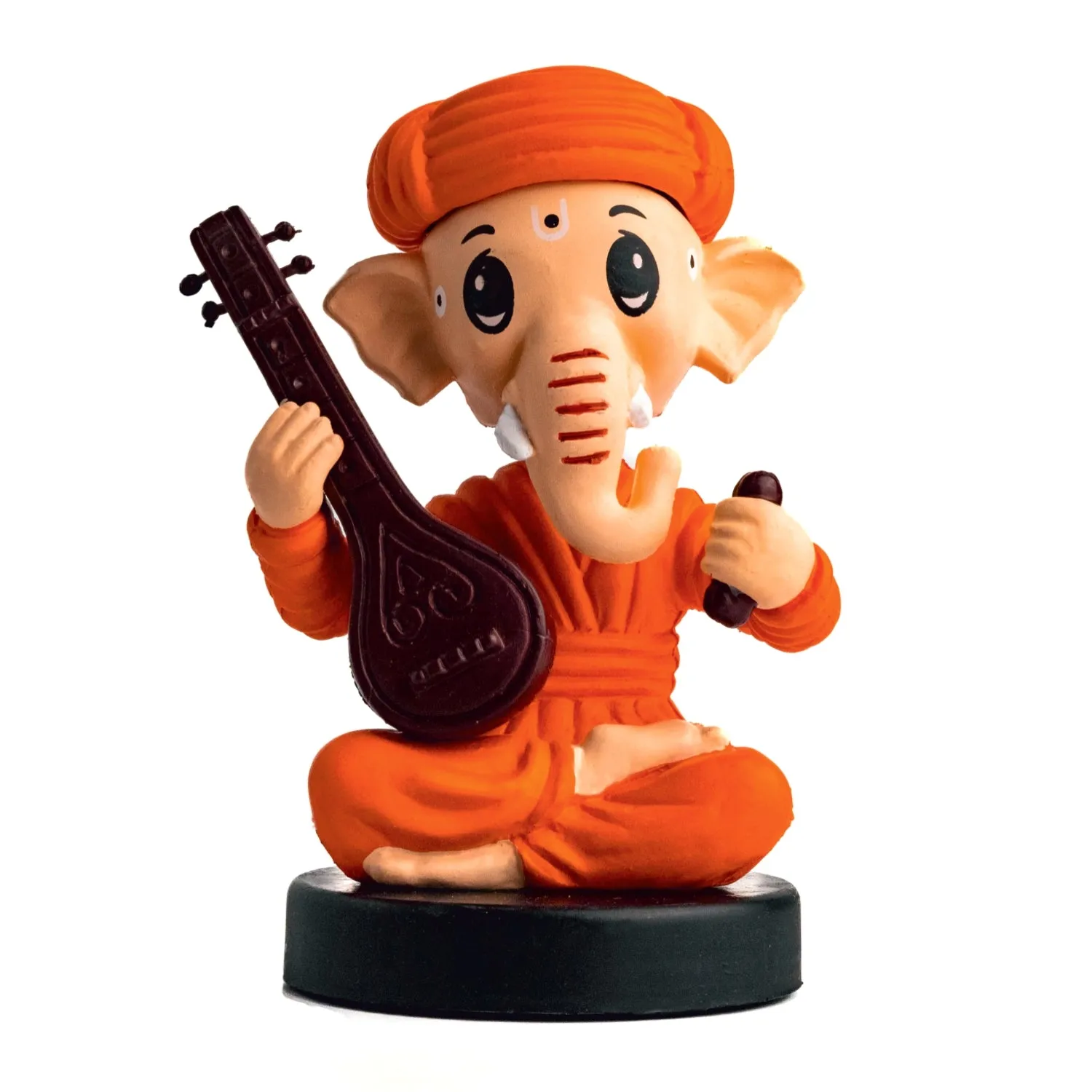 Bobble Head Sitting Ganesha Orange 5 in