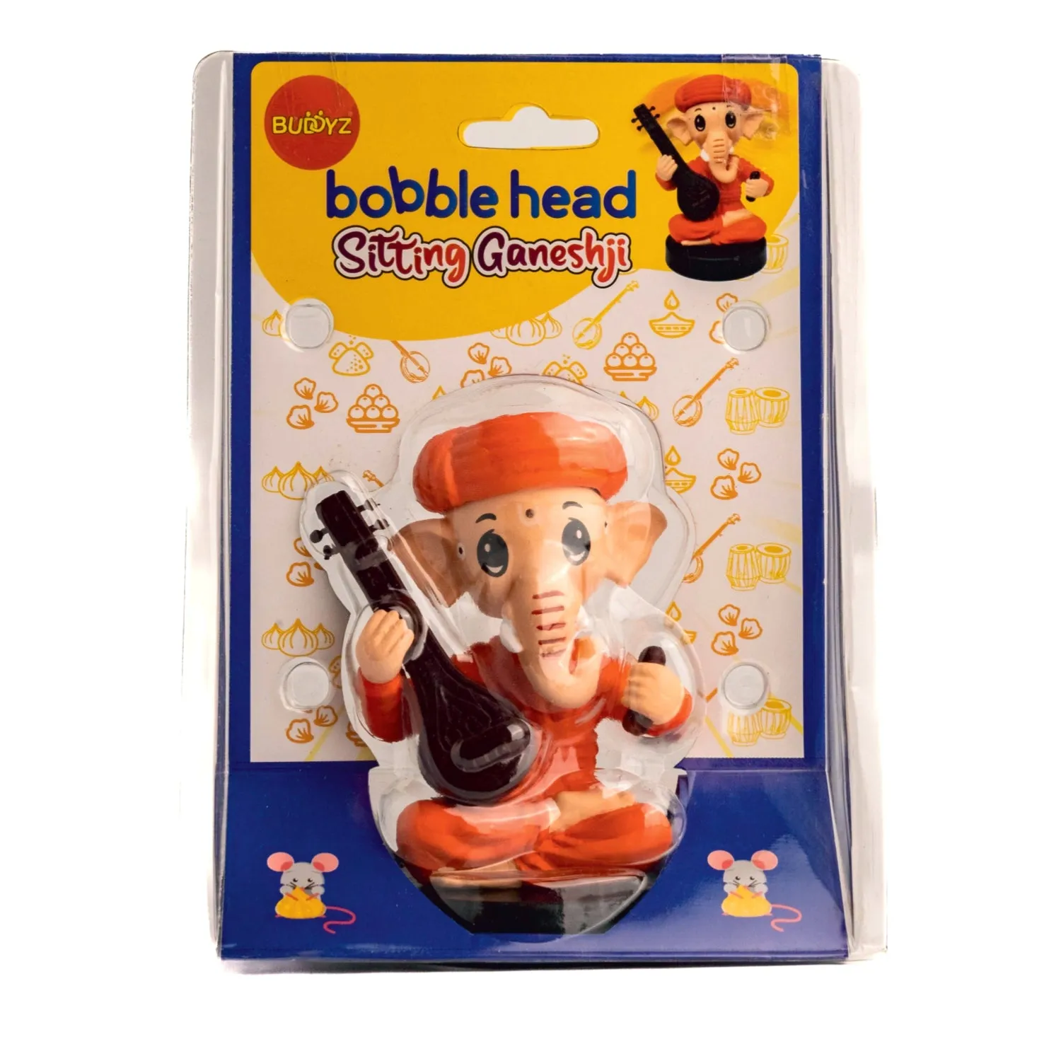 Bobble Head Sitting Ganesha Orange 5 in