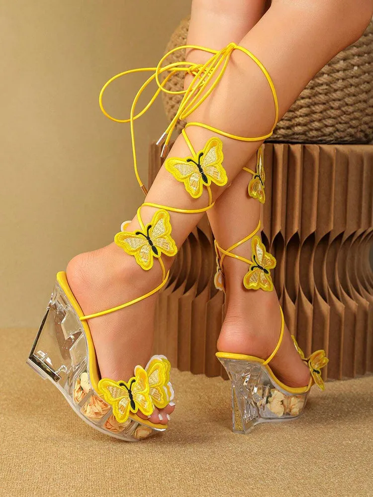 Butterfly Clear Wedge Heel Strap Sandals