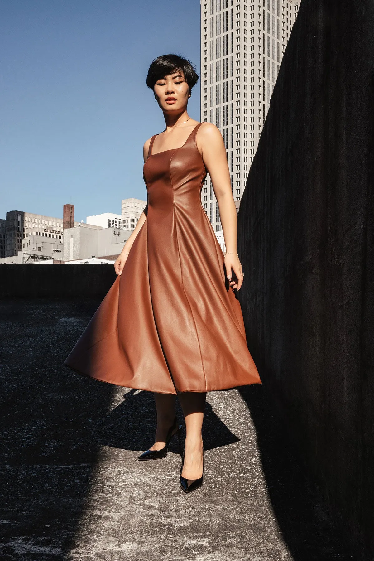 Cognac Vegan Leather Elle Dress