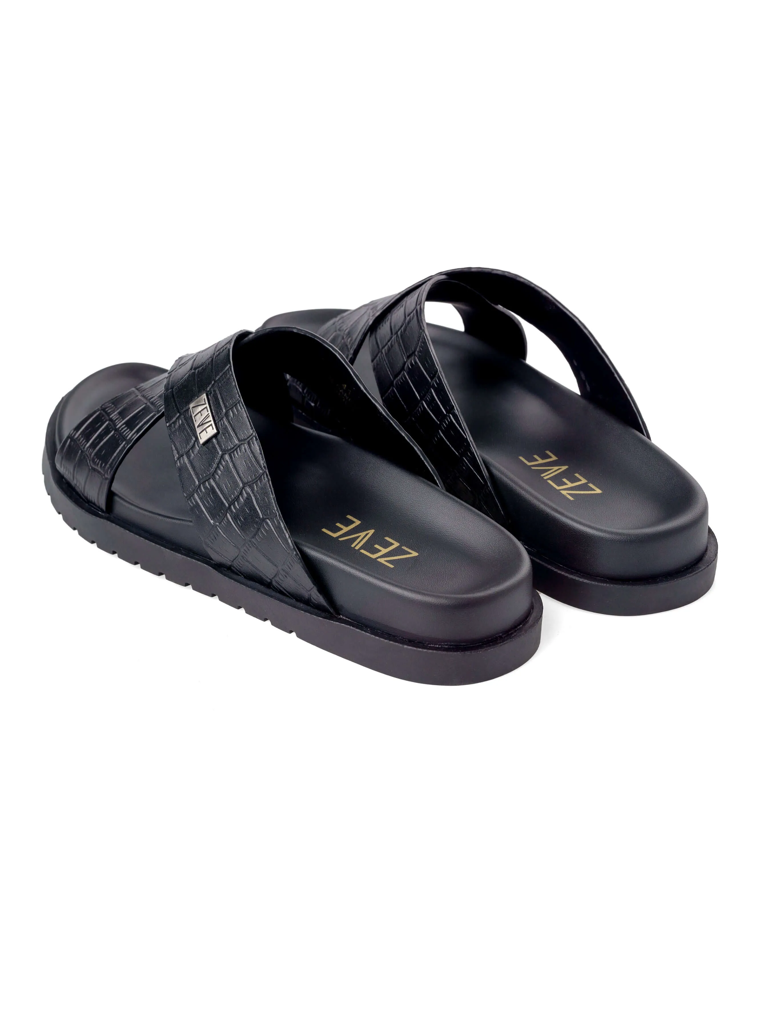 Cross Strap Riliv Sandal - Black Croco Leather