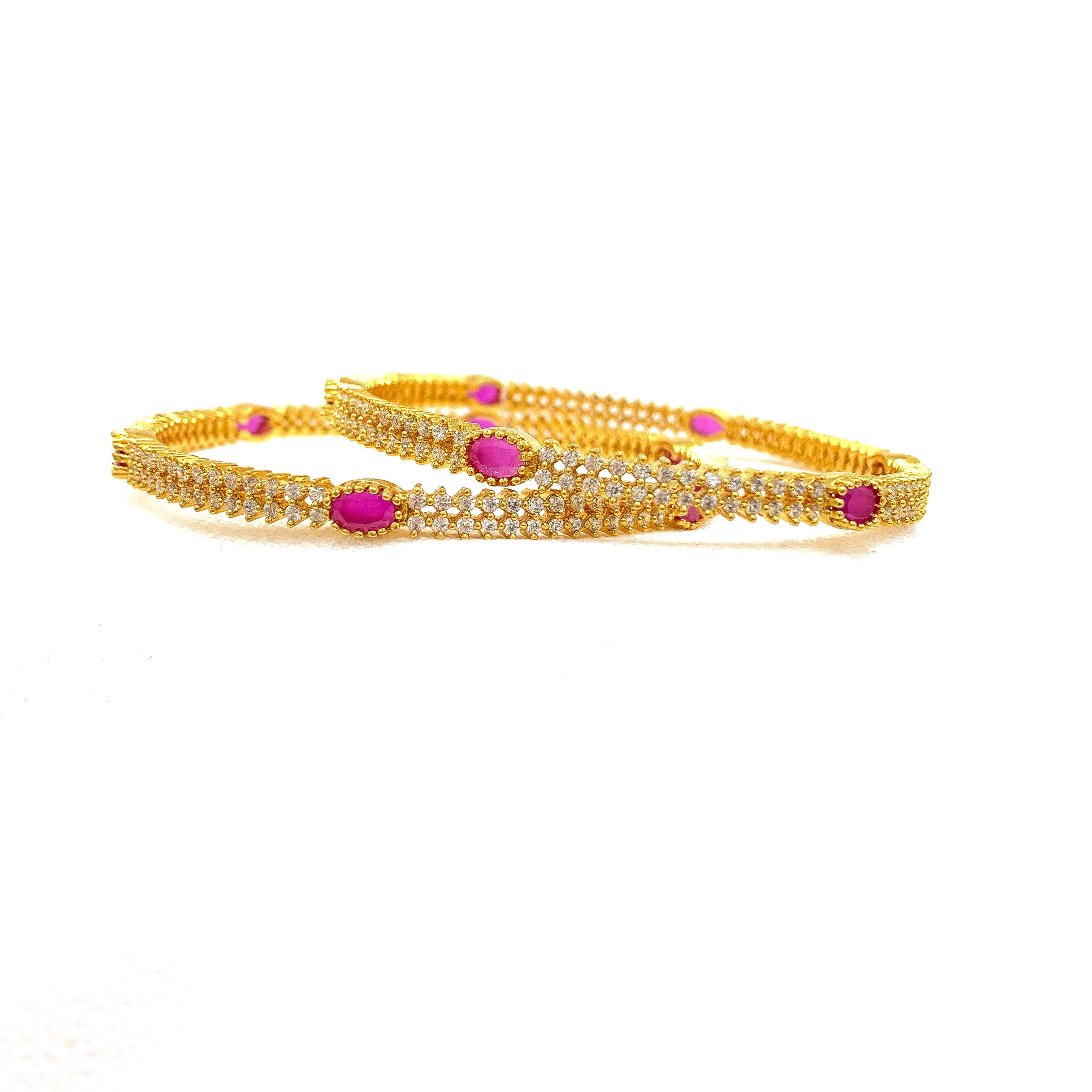 Dainty White and Ruby Red Zircon (CZ) stone Bangle