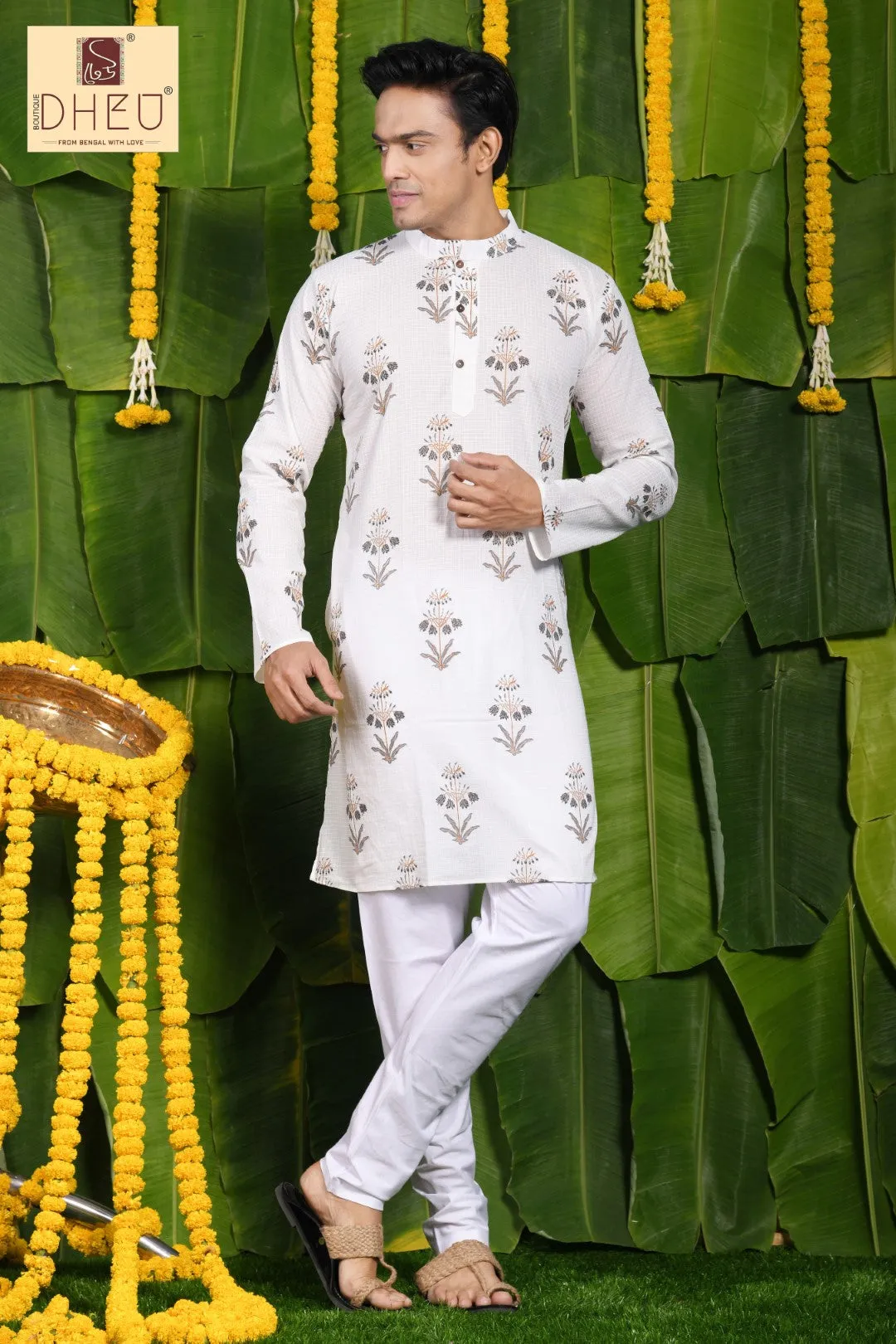 Dheu Designer Floral Printed Men's Kurta