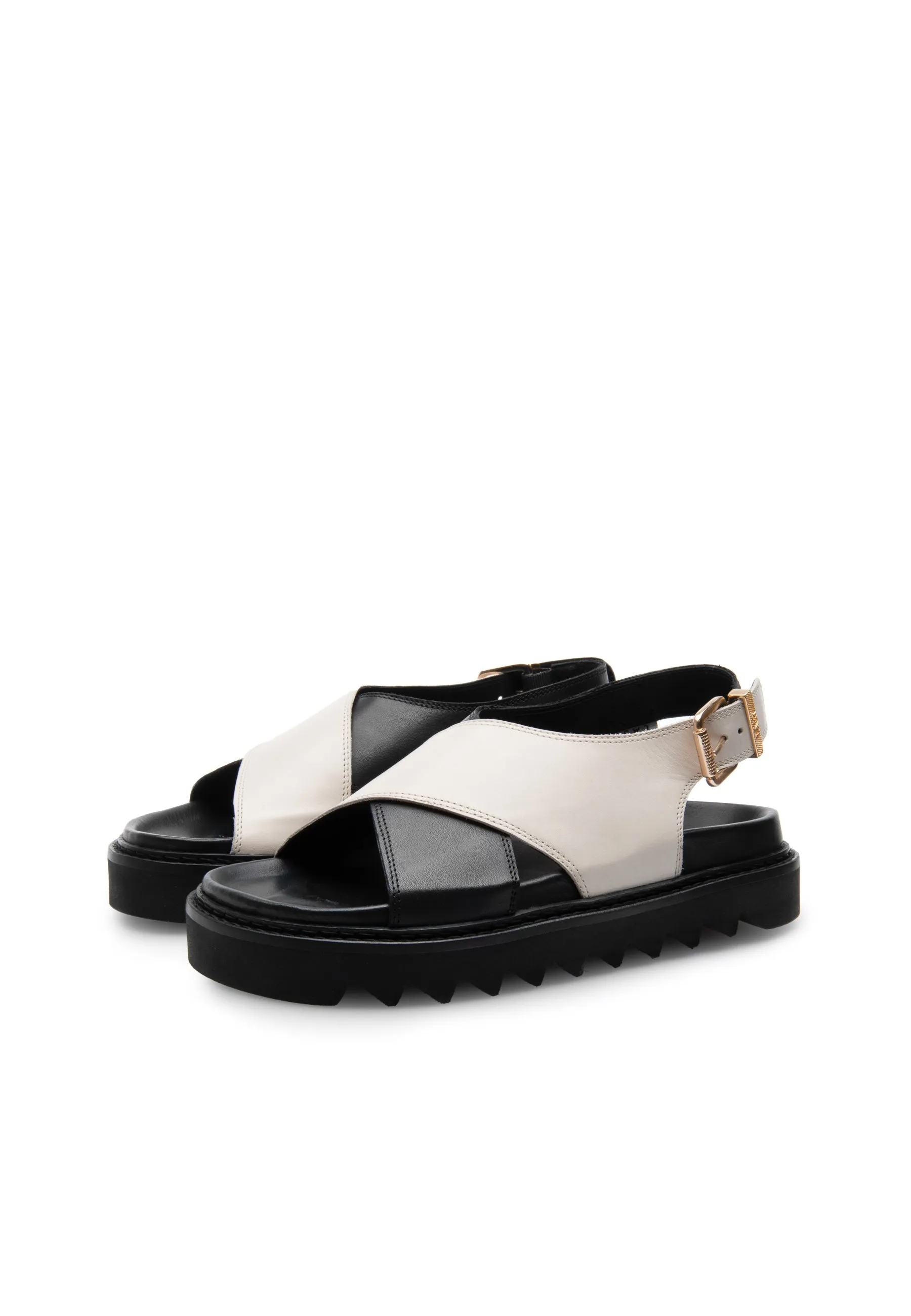 Diana Black Off White Leather Chunky Sandals