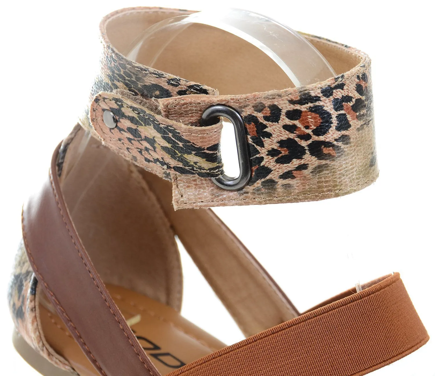 Double Band Leopard Snake Open Toe Ankle Cuff Flat Sandals