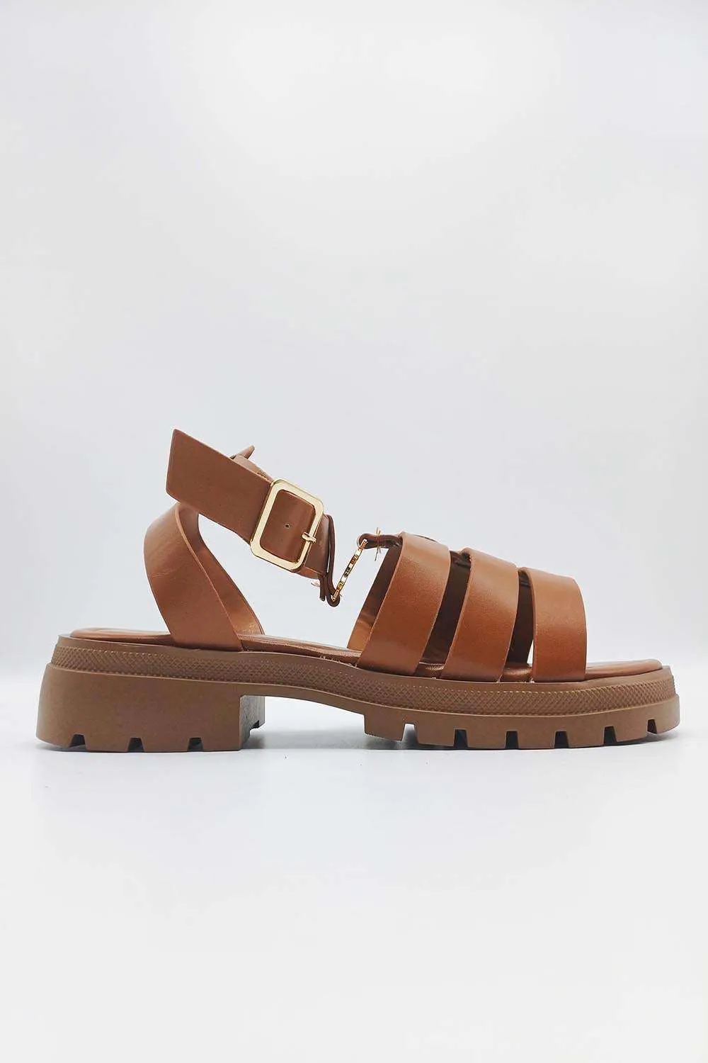 Elenie Anklestrap Flatform Sandals in Tan