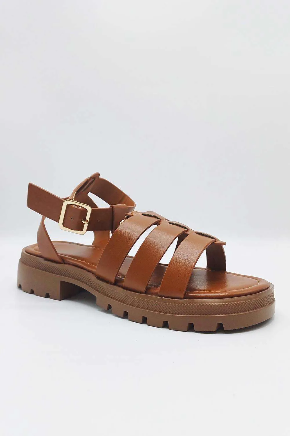 Elenie Anklestrap Flatform Sandals in Tan