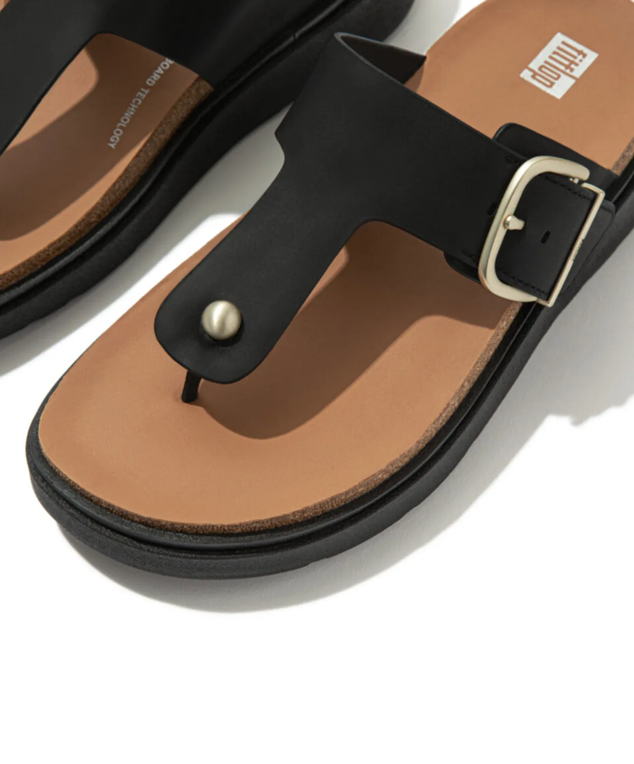 Fitflop Gen-FF Buckle Leather Toe Post Sandal Black