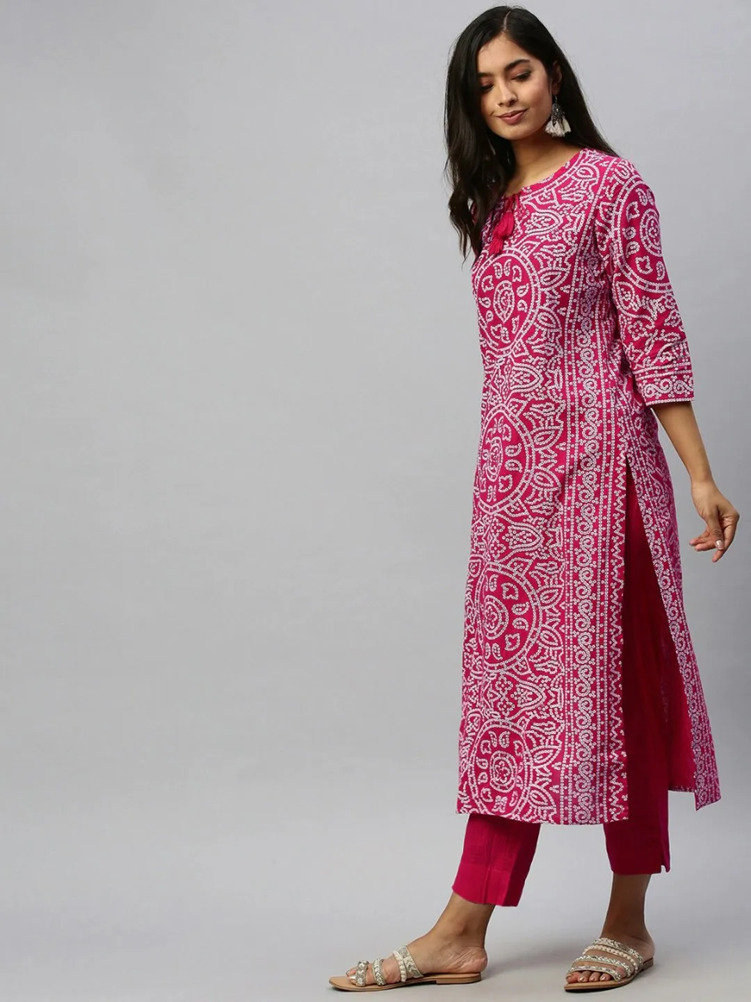 Fuschia Pink Printed Kurta Set