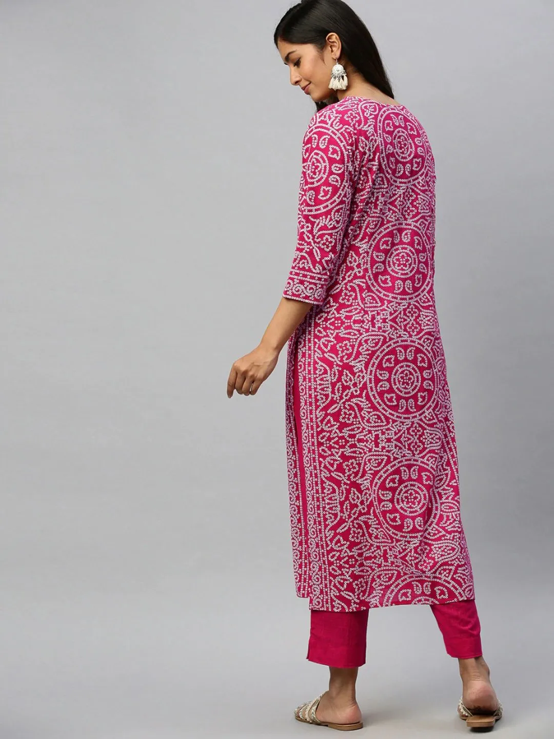 Fuschia Pink Printed Kurta Set