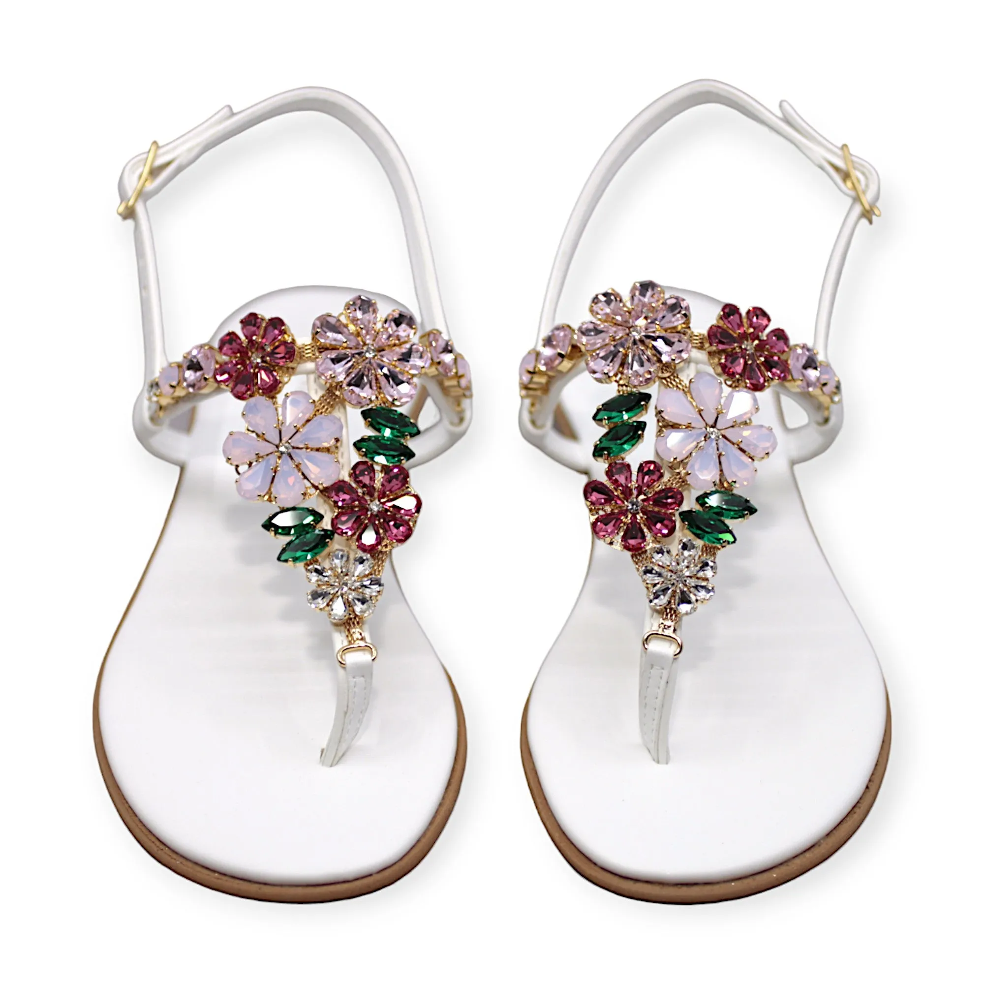 Gilda White Sandals With Light Pink Crystals.