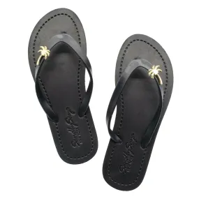 Gold Palm Tree - Studs Charm Women's Flat Flip Flops Sandals