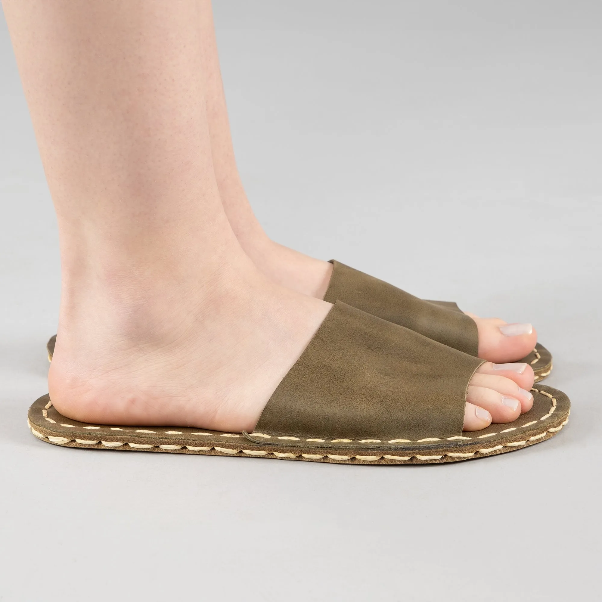 Green Barefoot Slide Sandals