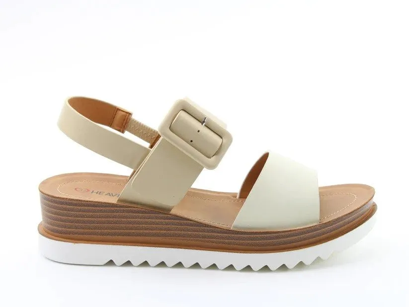 Heavenly Feet Ladies Pistachio Elasticated Wedge Open-toe Sandal -NUDE