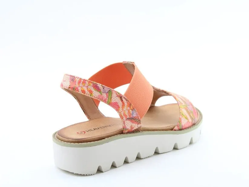 Heavenly Feet Ladies Ritz Wedge Elasticated Strap Sandal -ORANGE