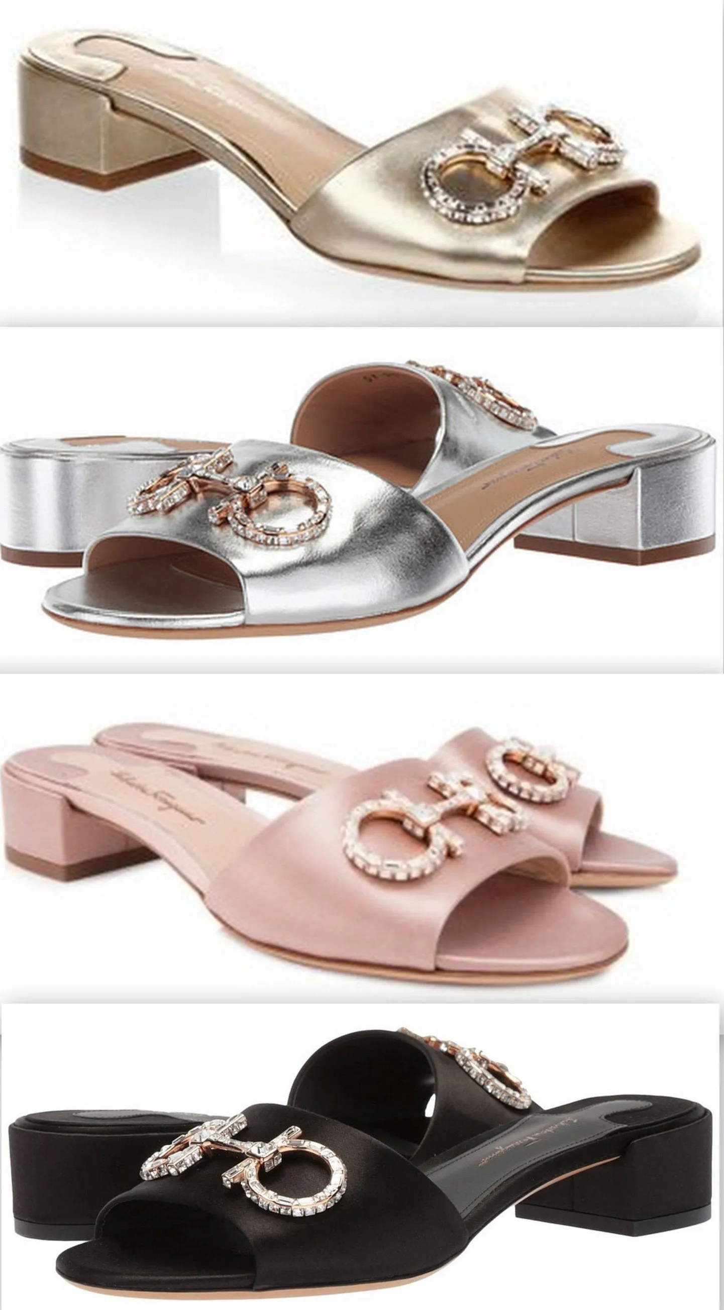 'Lampio' Crystal Slide Mule Sandals - Gold, Silver, Pink, Black