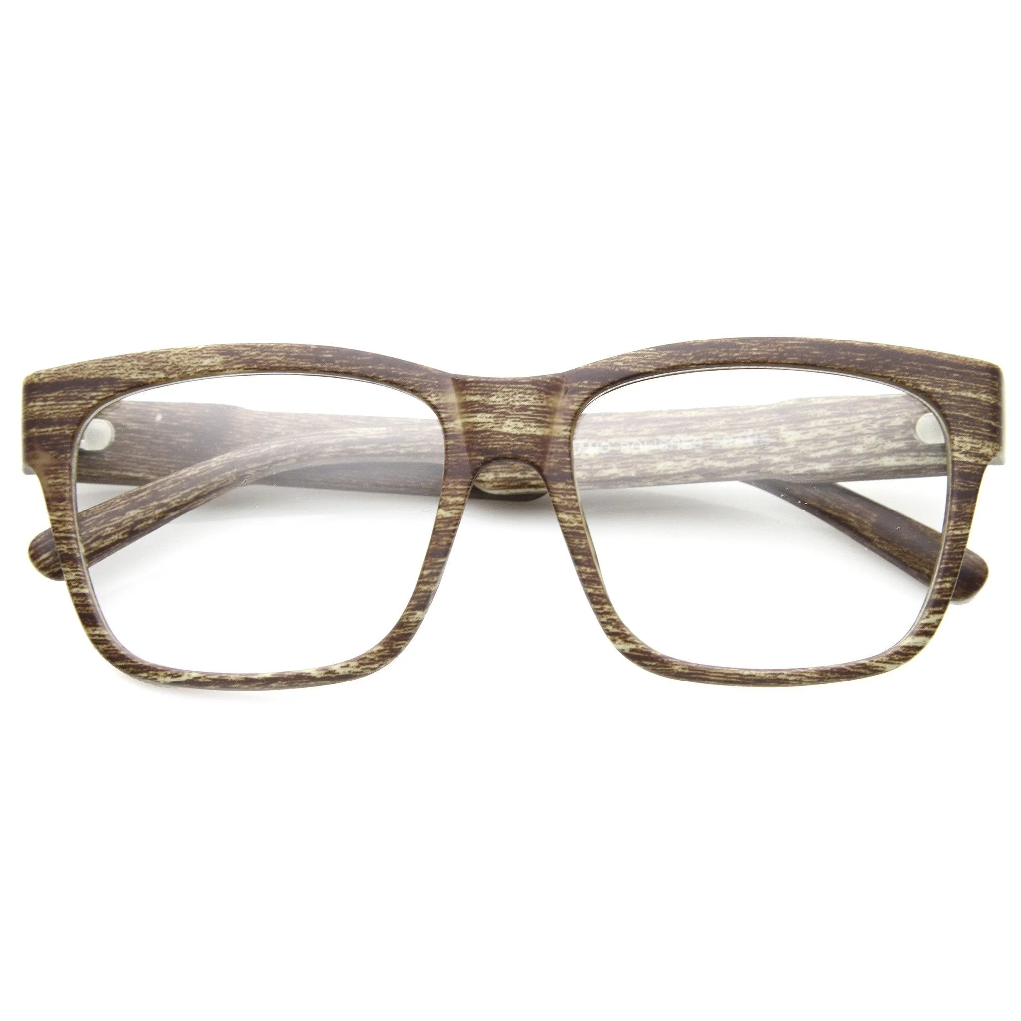 Large Wood Print Horned Rim Modern Clear Lens Glasses