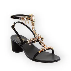 Matilde Black Jewel Sandal with Crystals