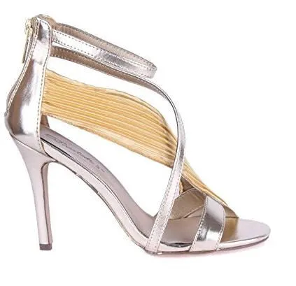 Metallic Open Toe Chiffon Assymetrical Strapped Sandals Gold