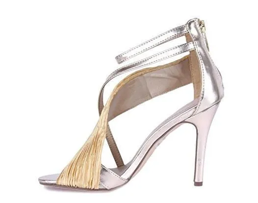 Metallic Open Toe Chiffon Assymetrical Strapped Sandals Gold